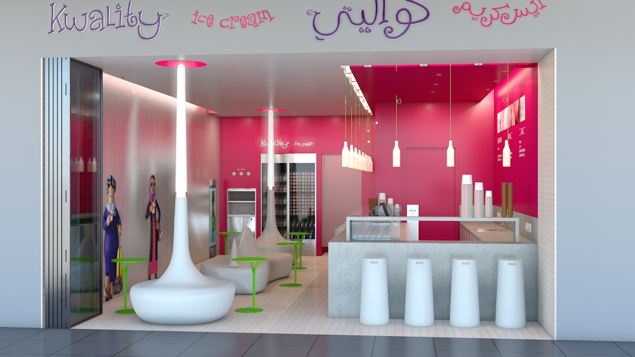 Kwality Ice Cream interior with custom counters and display detailing