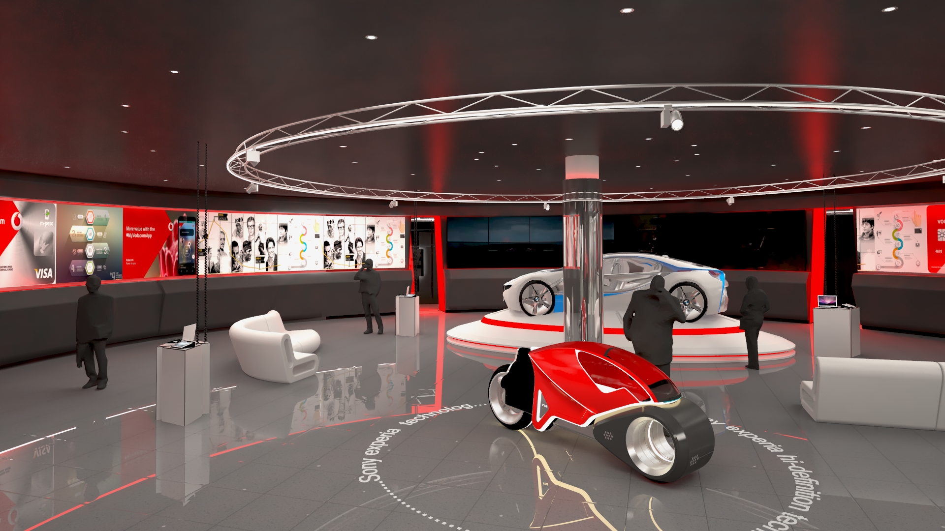 3D fly-through still of the Vodaworld commercial environment